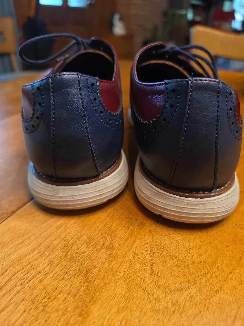 Men's Tri-Color Wingtip Oxfords - Blue/Burgundy/Tan Sz 11